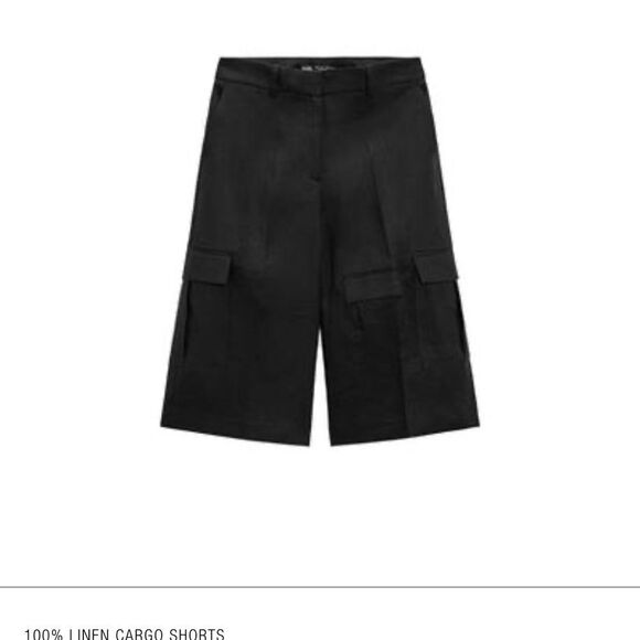 Zara Black Linen Cargo Shorts NWT Size Medium - Picture 1 of 8